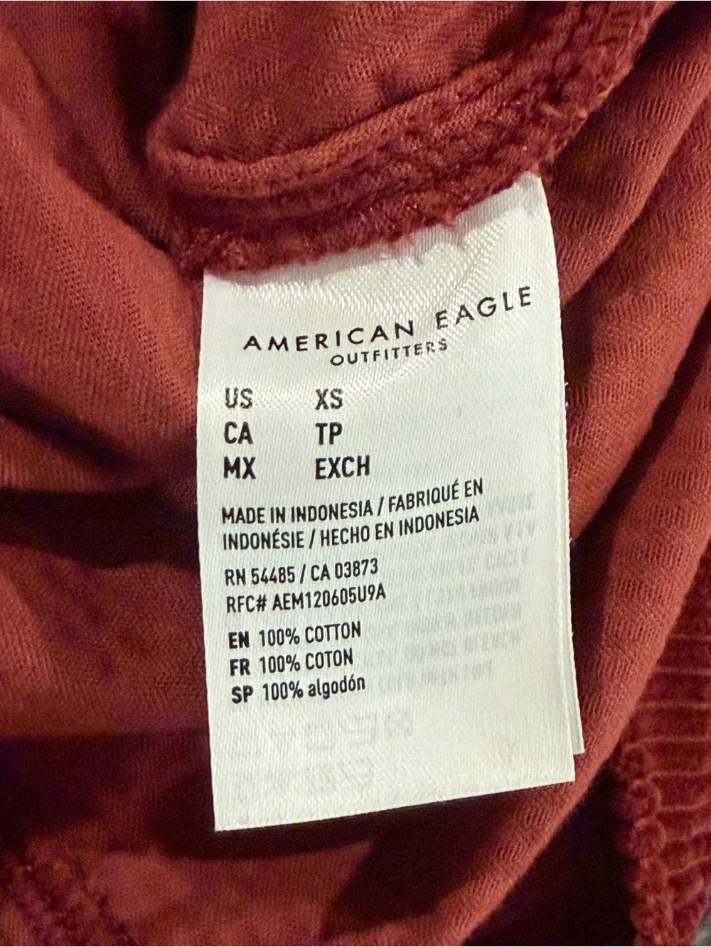 American Eagle Rust Burgundy Corduroy Paperbag Mini Skirt XS
